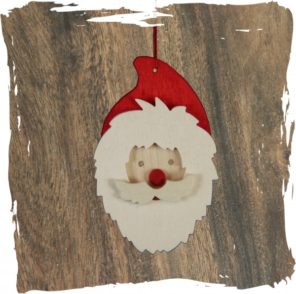 Nikolausgesicht, natur, Weihnachtsdeko aus Holz